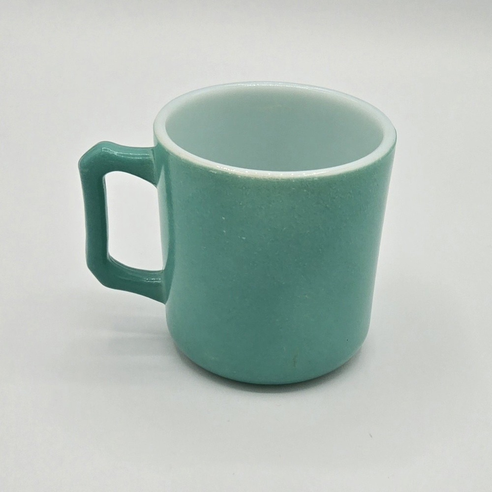 Vintage Hazel Atlas Milk Glass Cup Mug Teal Green Turquoise 3" D Handle Vtg MCM - Picture 3 of 6